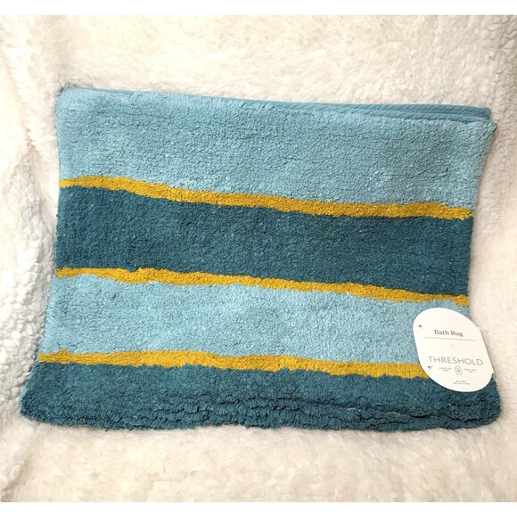 18"x28" Color Block Striped Bath Rug Dark Teal Green - Threshold - Picture 6 of 7